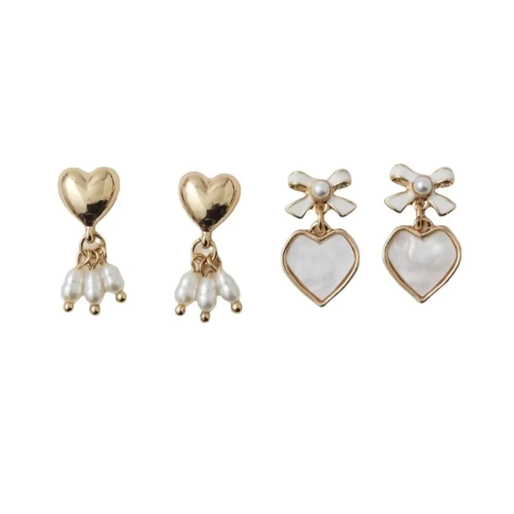 UO | Pearl Bow Heart Delicate Earring Set